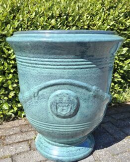 Geglazuurde anduze pot moss green hoog 66 cm.