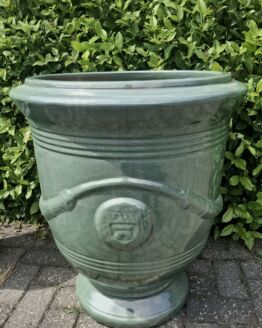 Geglazuurde anduze pot celadon hoog 66 cm.